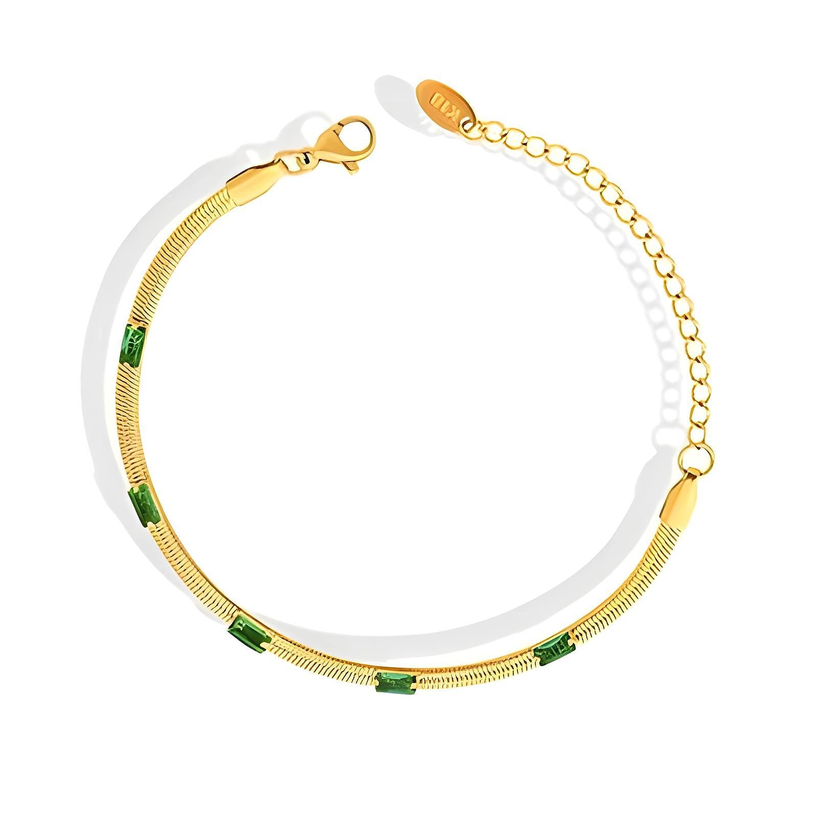 18K Gold plated Steel Bracelet With Emerald CZ
