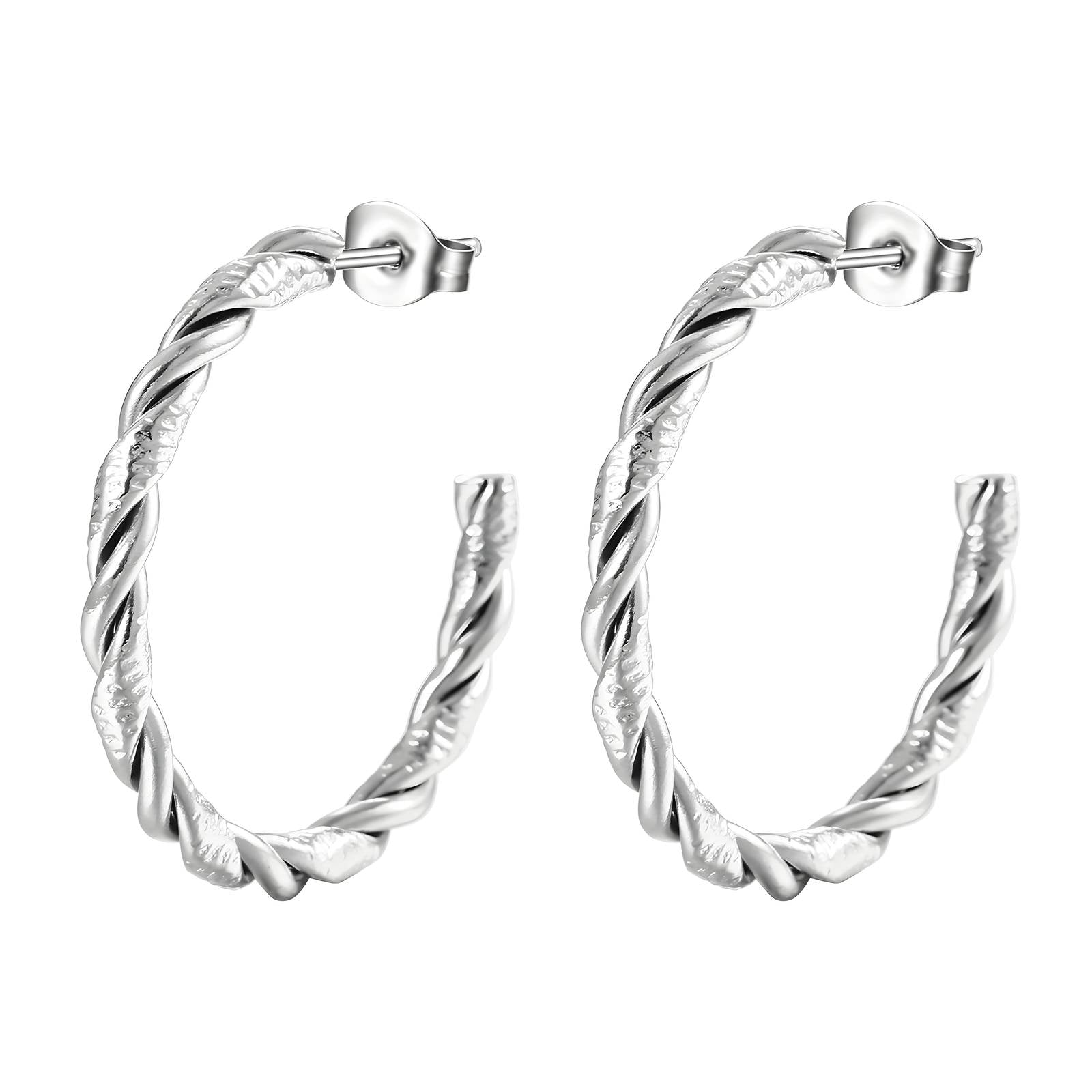 Stainless Steel Twisted Hoop Earrings