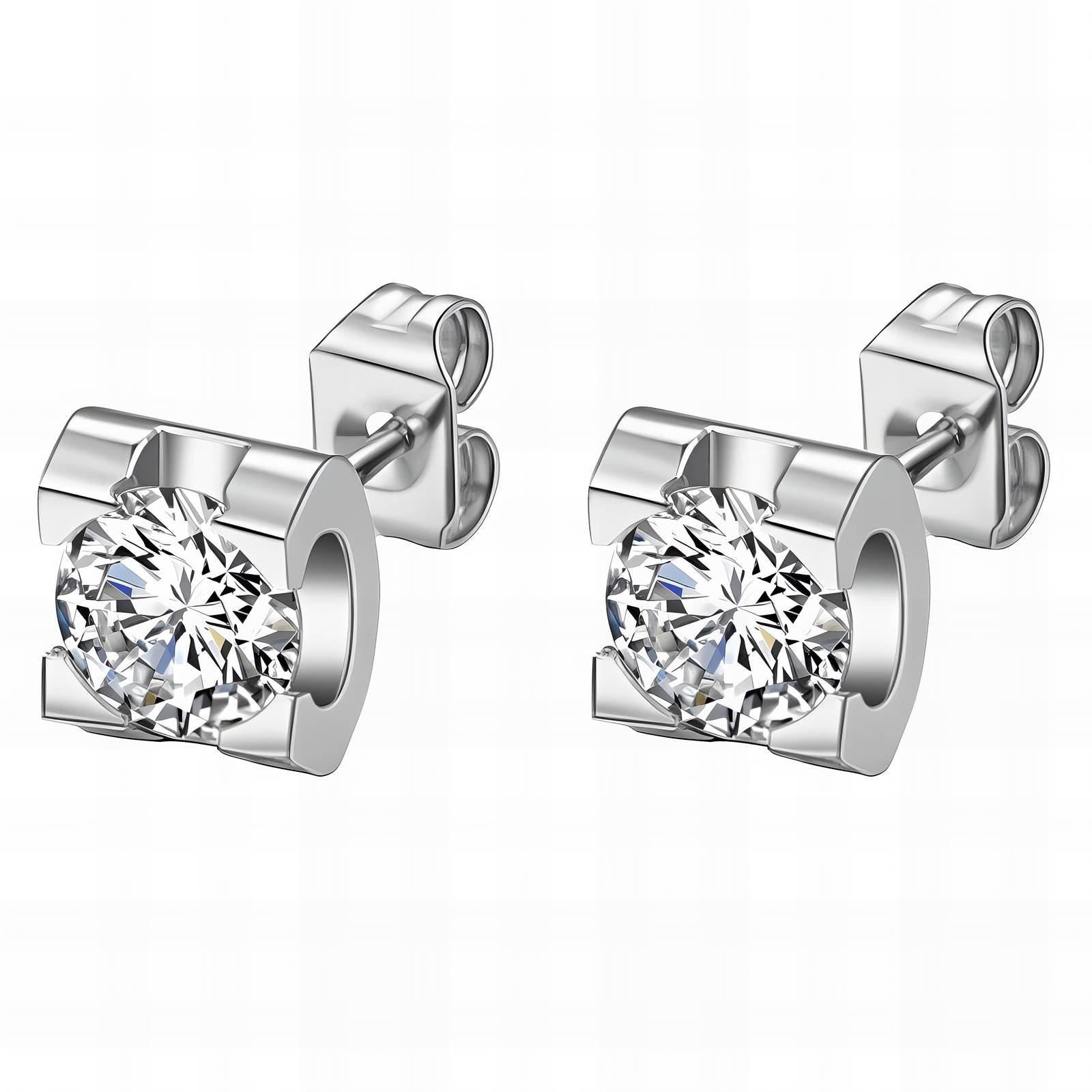 Medium CZ Stud Stainless Steel Earrings
