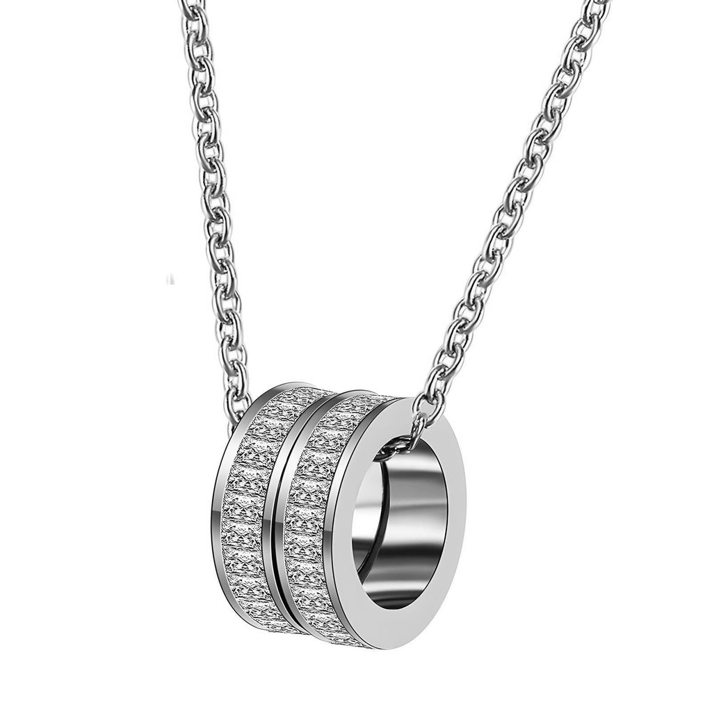 Stainless Steel necklace with two O`s encrusted in CZ