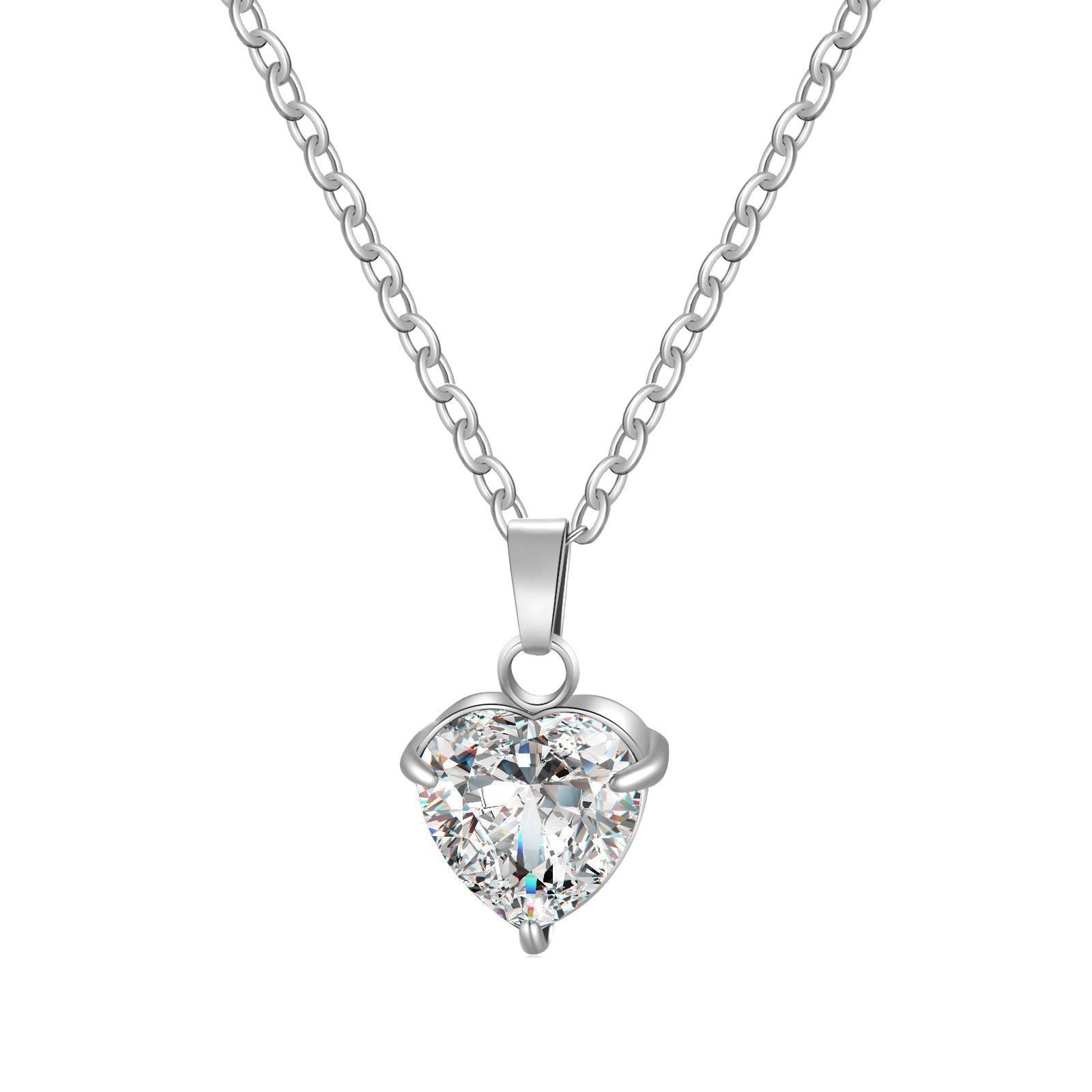 Cubic Zirconia Stainless Steel Heart Necklace