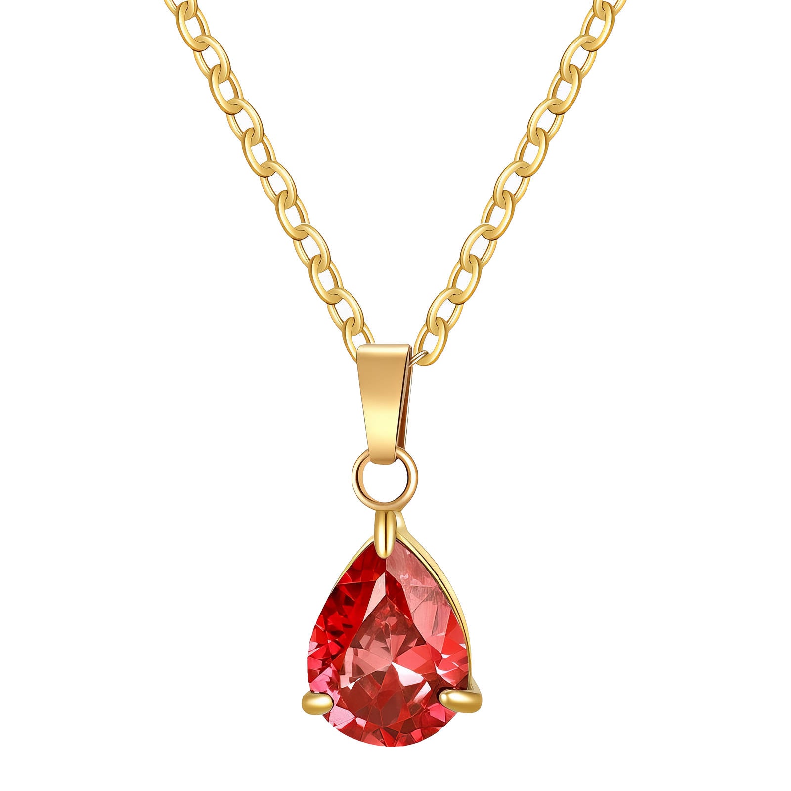 Red CZ 18K Gold Plated Stainless Steel