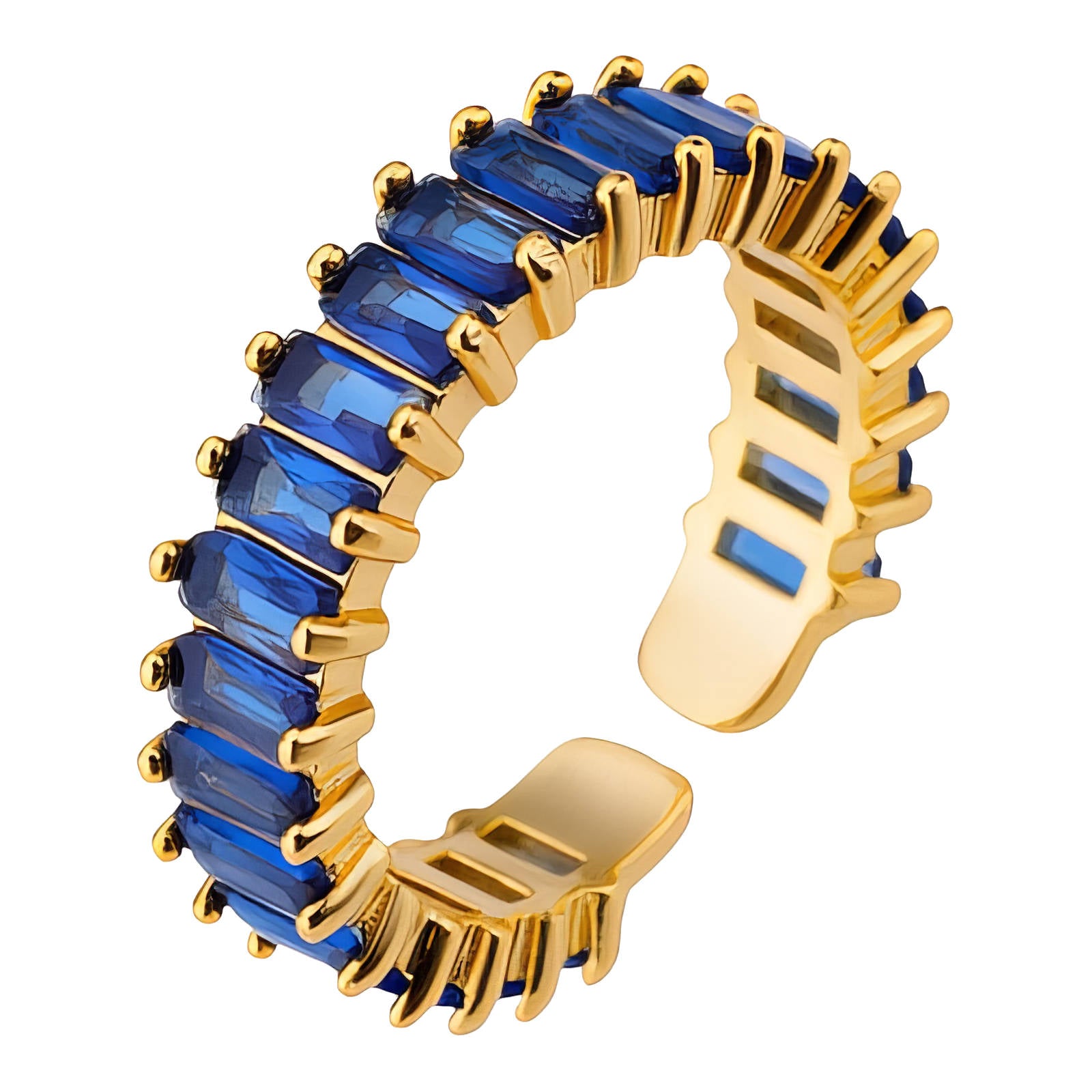 18K Gold Plated Saphire Color CZ Adjustable Ring