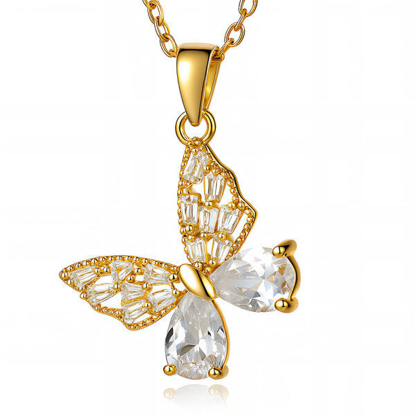 CZ Butterfly Necklace in 18K Gold Plated