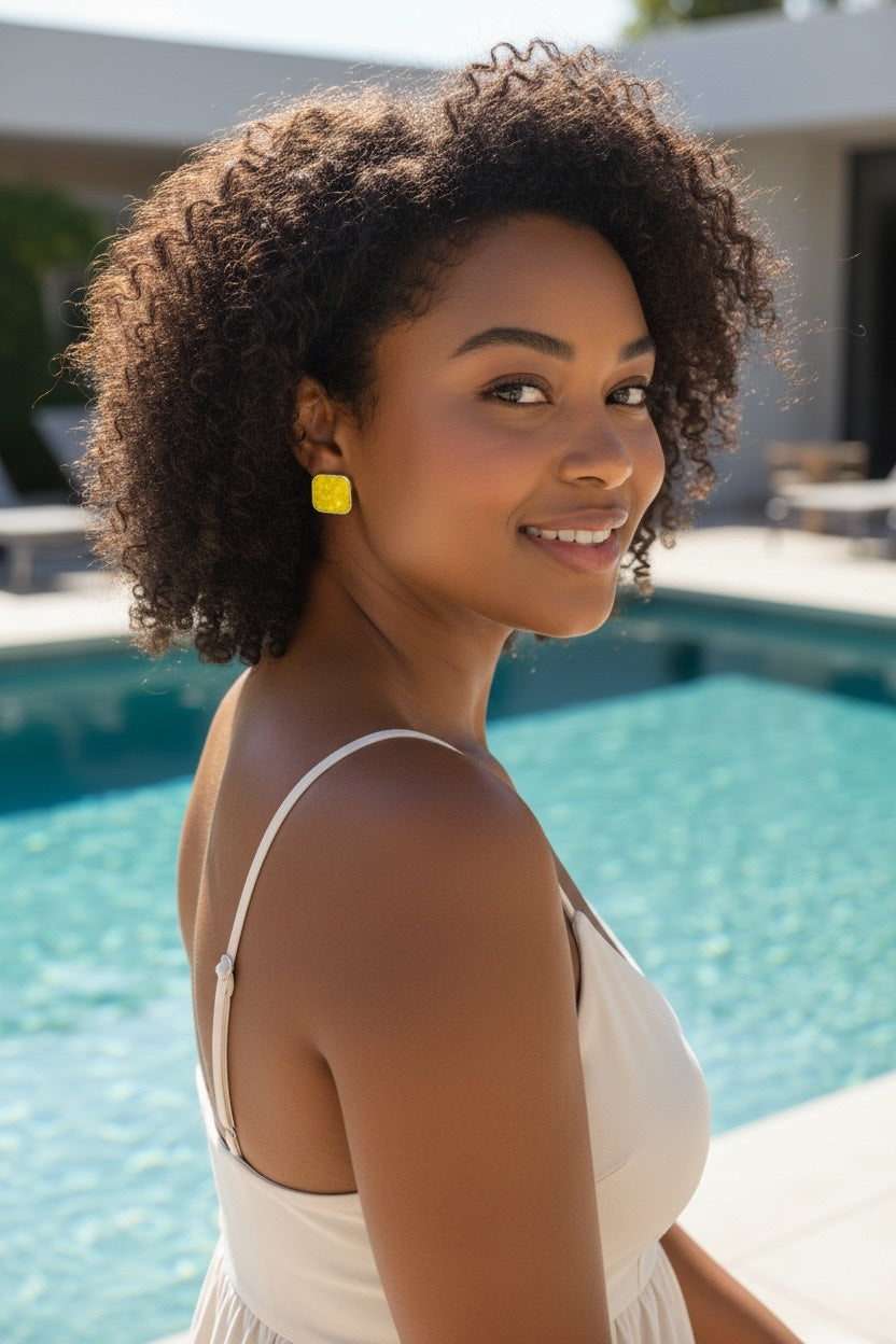 Sterling Silver Yellow Druzy Stone Earrings