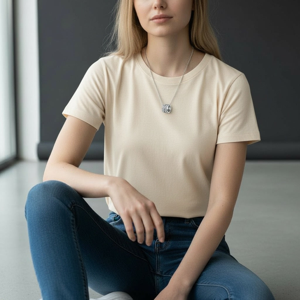 Stainless Steel necklace with two O`s encrusted in CZ