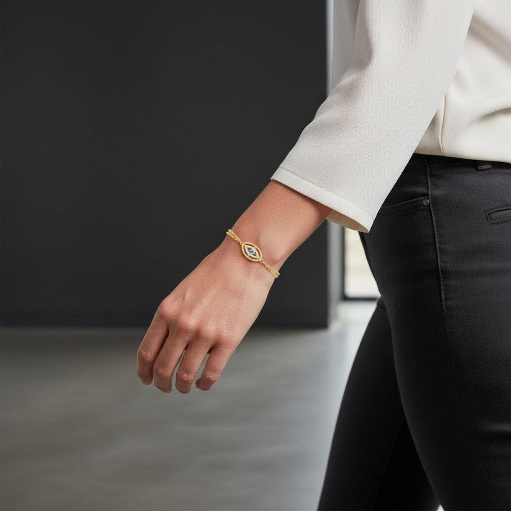 Evil Eye and CZ Bracelet in 18k Plated Gold