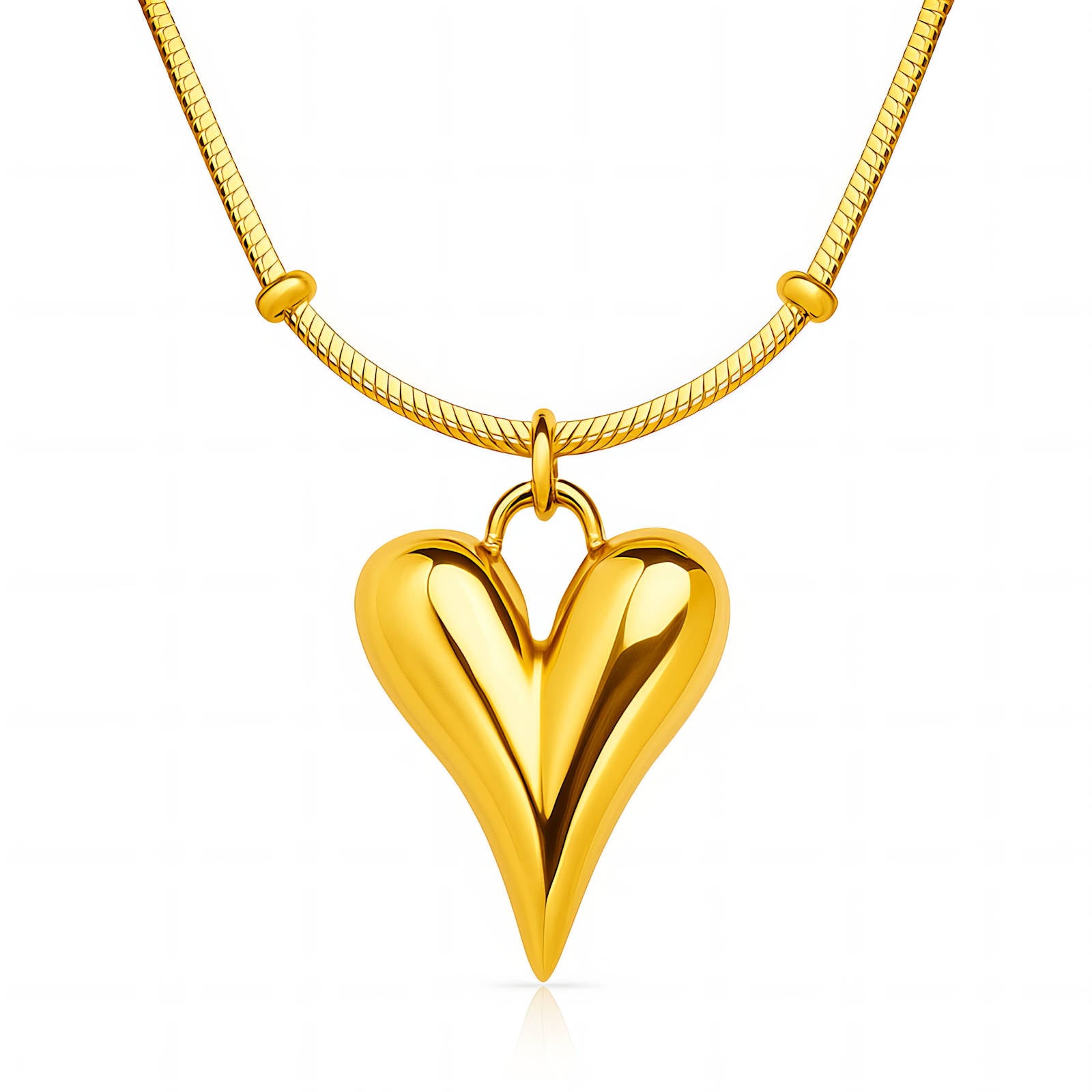 18K Gold Plated Elongated Puff Heart Necklace - Modern Heart Pendant