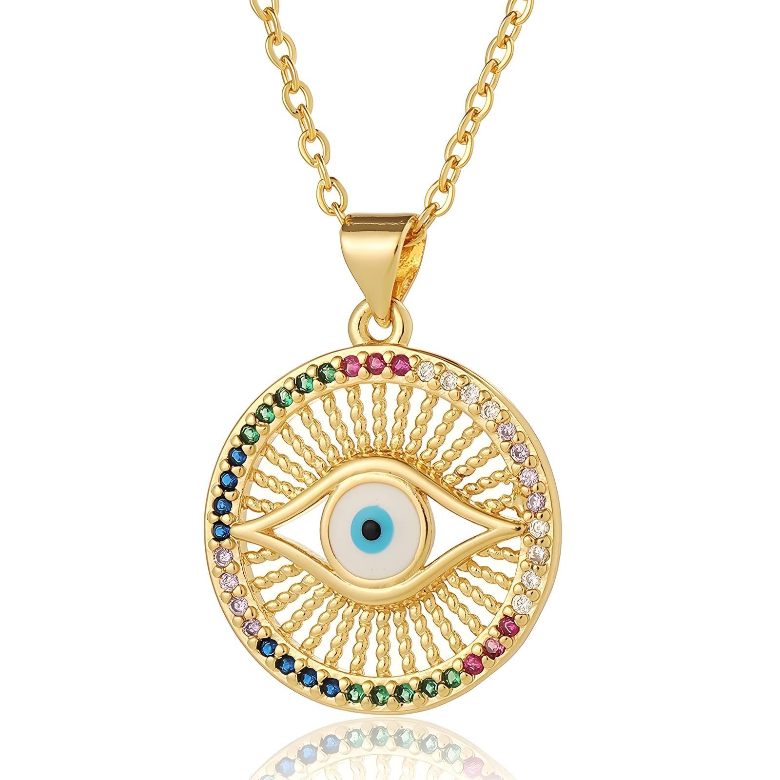 18K Gold Plated Evil Eye Necklace - Colorful CZ Protection Charm