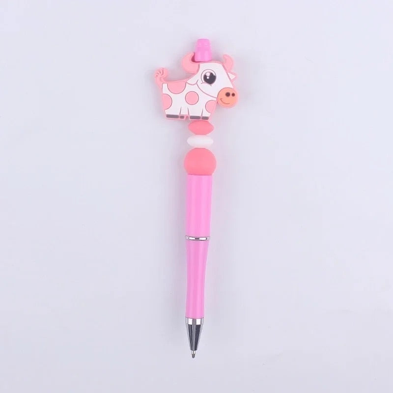 Pink and White Spotted Cow Silicone Bead Pen