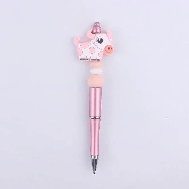 Light Pink and White Spotted Cow Silicone Bead Pen